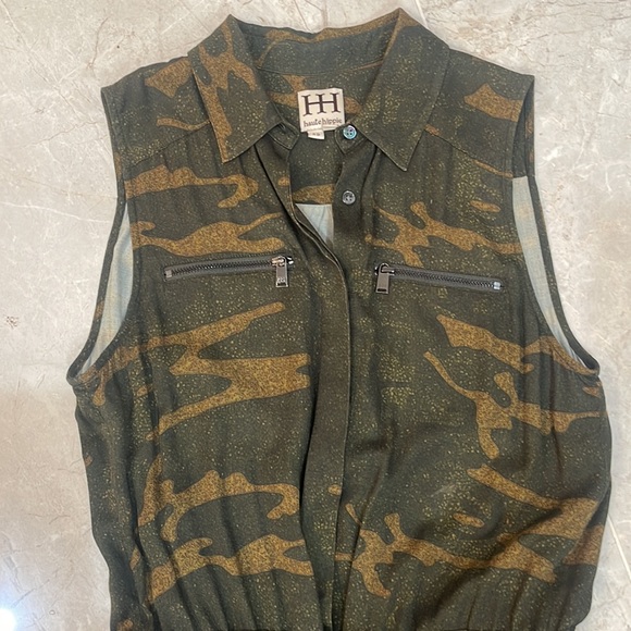 Haute Hippie Camo Dress tunic adjustable waist hidden buttons viscose size xs - Picture 1 of 10